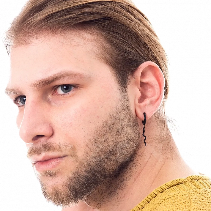 Σκουλαρίκι ανδρικό από ανοξείδωτο ατσάλι κρικάκι με κρεμαστό φίδι