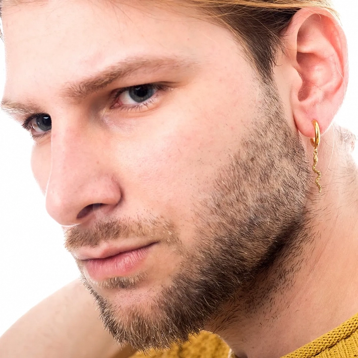 Σκουλαρίκι ανδρικό από ανοξείδωτο ατσάλι κρικάκι με κρεμαστό φίδι