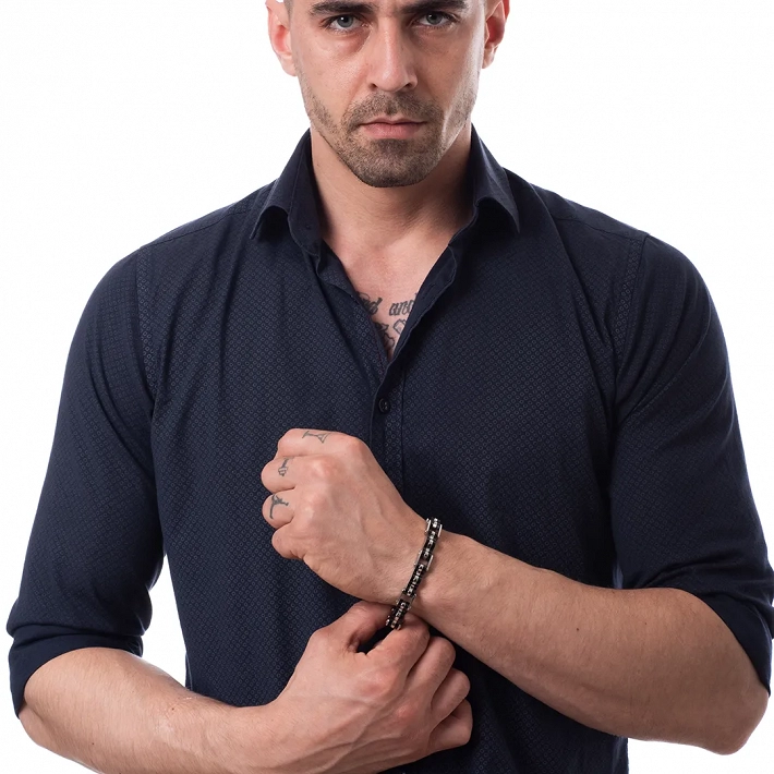 Oxzen ανδρικό βραχιόλι ατσάλινο ασημί με μαύρο