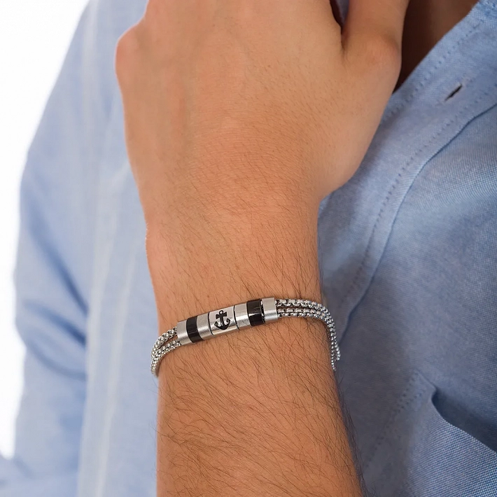 Oxzen ανδρικό βραχιόλι από ανοξείδωτο ατσάλι διπλό με άγκυρα