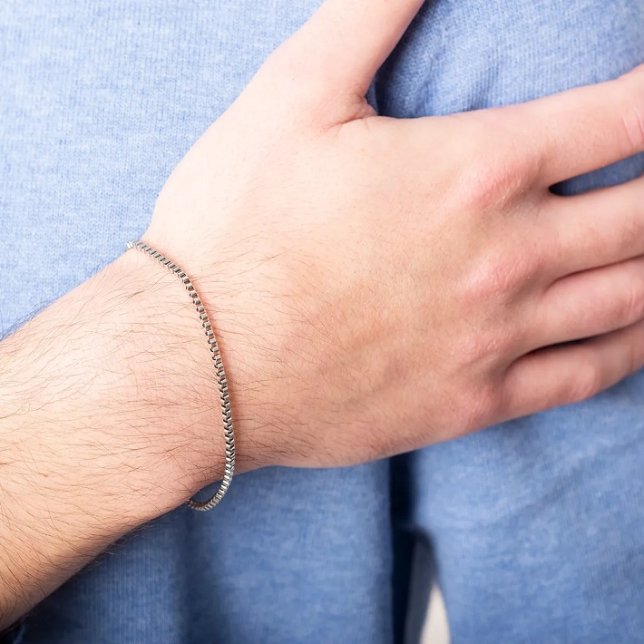 Oxzen ανδρικό βραχιόλι ατσάλινο minimal Box chain 2 mm