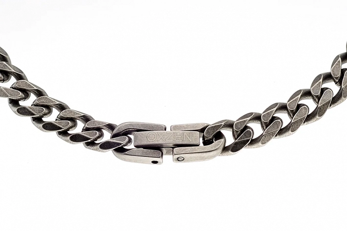 Oxzen ανδρικό βραχιόλι ατσάλινο αλυσίδα Gournet 6 mm γκρι αντικέ