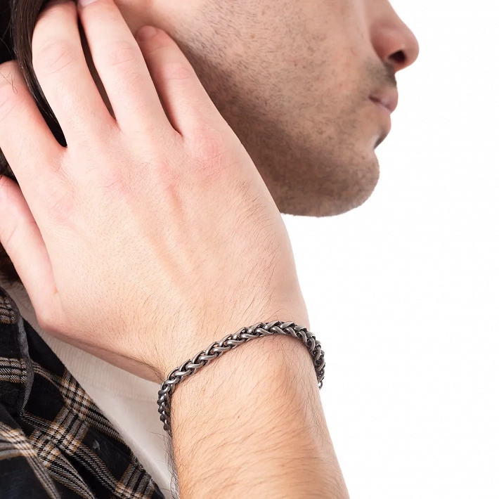 Oxzen ανδρικό βραχιόλι ατσάλινο αλυσίδα στρογγυλή 6 mm γκρι αντικέ