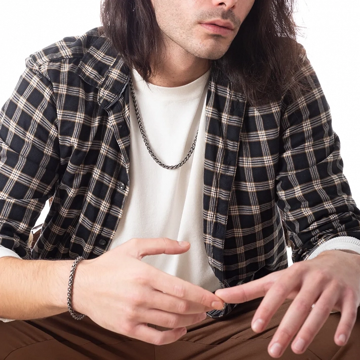 Oxzen ανδρικό βραχιόλι ατσάλινο αλυσίδα στρογγυλή 6 mm γκρι αντικέ