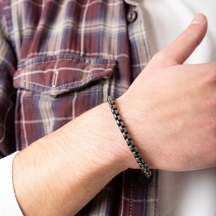 Oxzen ανδρικό βραχιόλι ατσάλινο αλυσίδα στρογγυλή 6 mm γκρι αντικέ