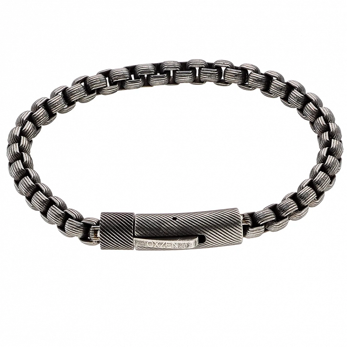 Oxzen ανδρικό βραχιόλι ατσάλινο αλυσίδα στρογγυλή 6 mm γκρι αντικέ
