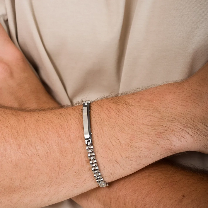 Oxzen ανδρικό βραχιόλι ατσάλινο, ταυτότητα ασημί με μαύρο 6mm