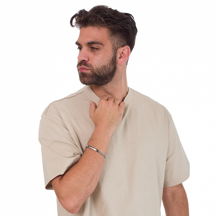 Oxzen ανδρικό βραχιόλι ατσάλινο, ταυτότητα ασημί με μαύρο 6mm