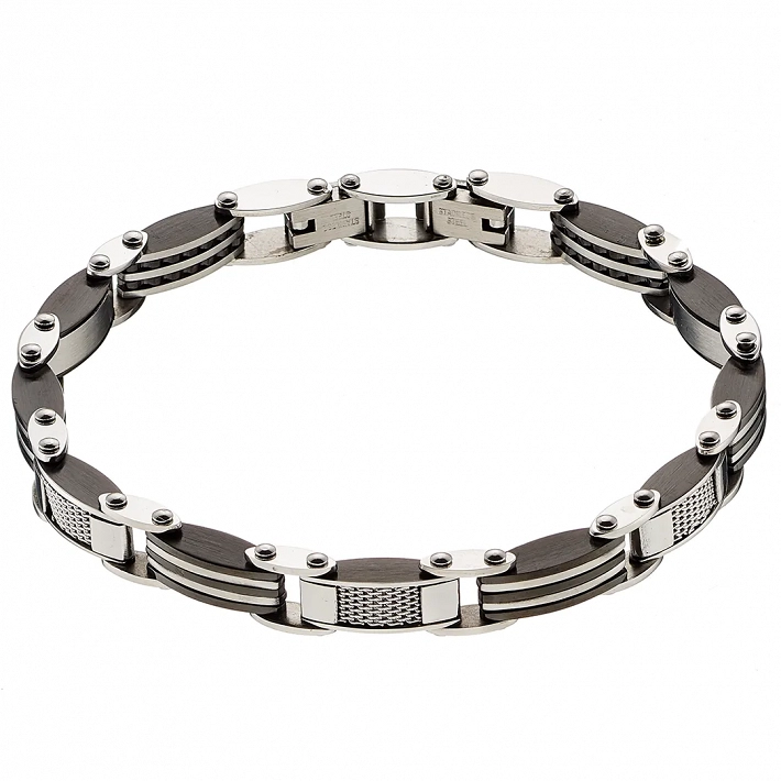 Oxzen ανδρικό βραχιόλι ατσάλινο, με ανθρακόνημα διπλής όψης
