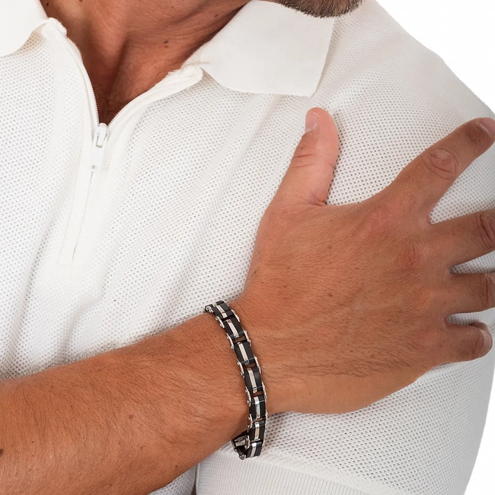 Oxzen ανδρικό βραχιόλι ατσάλινο, διπλής όψης