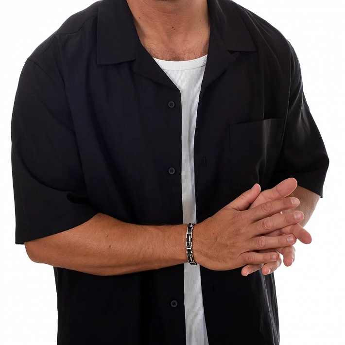 Oxzen ανδρικό βραχιόλι ατσάλινο, διπλής όψης