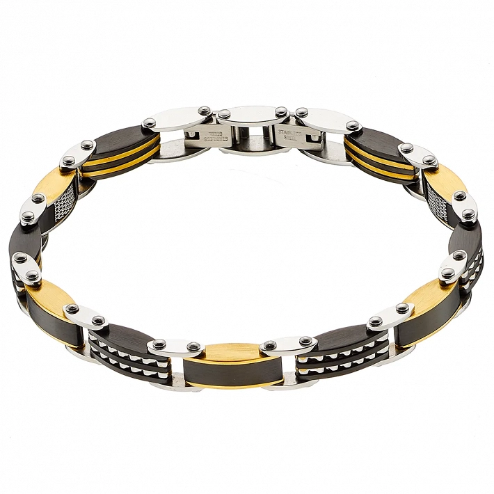 Oxzen ανδρικό βραχιόλι ατσάλινο, με ανθρακόνημα διπλής όψης