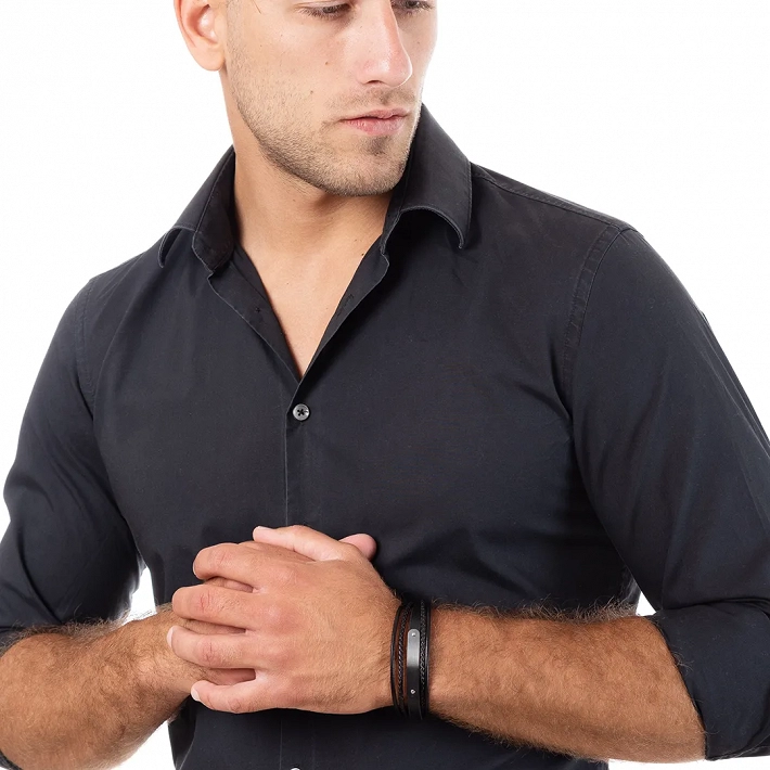 Oxzen δερμάτινο ανδρικό βραχιόλι από ανοξείδωτο ατσάλι με ταυτότητα