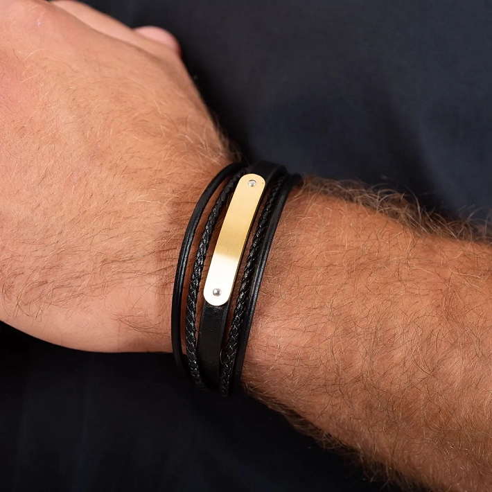 Oxzen δερμάτινο ανδρικό βραχιόλι από ανοξείδωτο ατσάλι με ταυτότητα