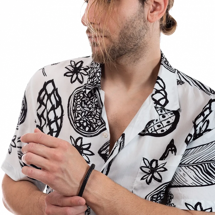 Oxzen δερμάτινο ανδρικό βραχιόλι από ανοξείδωτο ατσάλι μαύρο