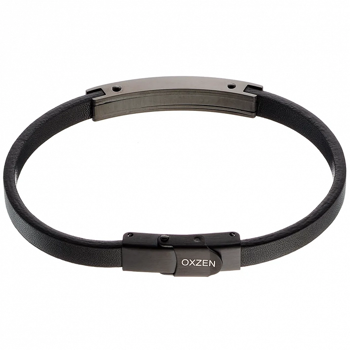 Oxzen λεπτό ανδρικό βραχιόλι 6 mm από ανοξείδωτο ατσάλι με δέρμα