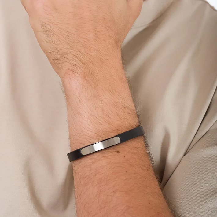 Oxzen βραχιόλι ανδρικό ατσάλινο με δέρμα ταυτότητα