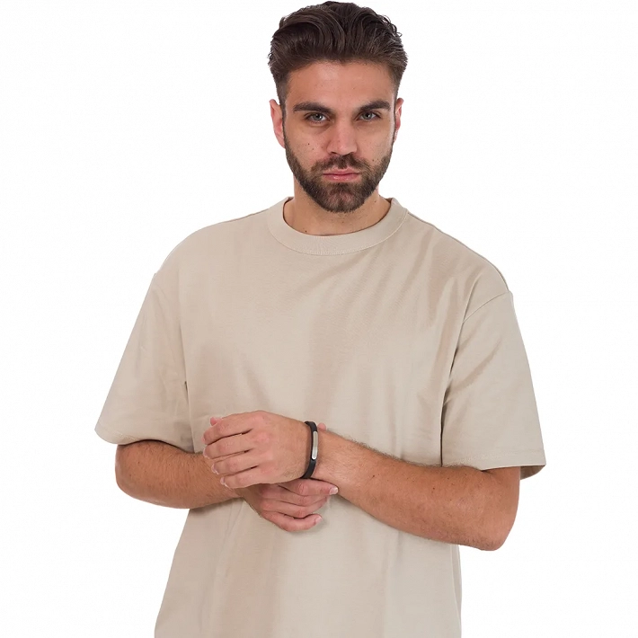 Oxzen βραχιόλι ανδρικό ατσάλινο με δέρμα ταυτότητα