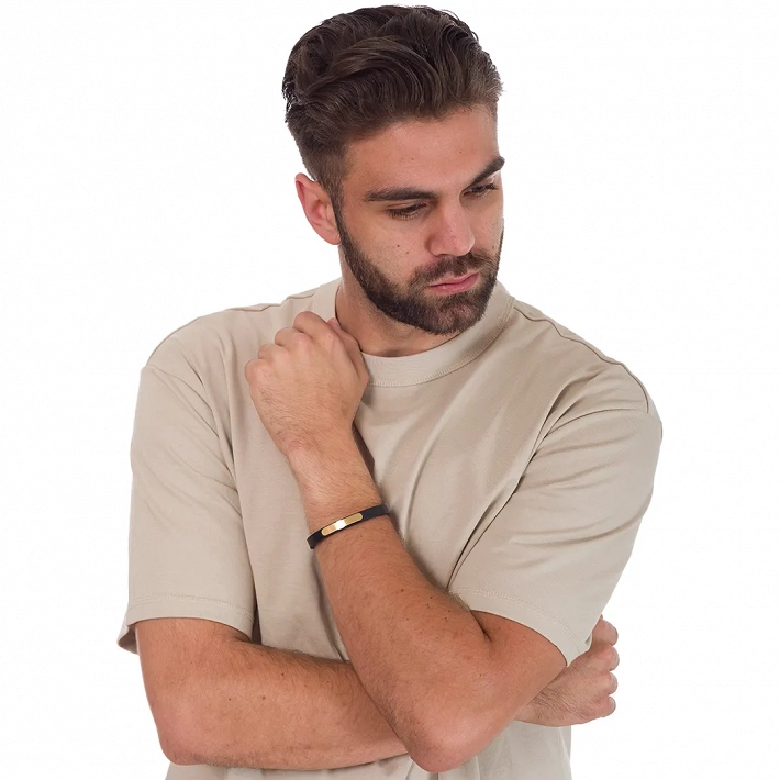 Oxzen βραχιόλι ανδρικό ατσάλινο με δέρμα ταυτότητα