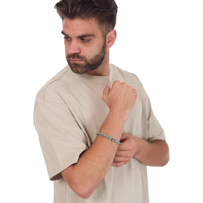 Oxzen ανδρικό βραχιόλι με τυρκουάζ ορυκτές πέτρες και ατσάλινα στοιχεία