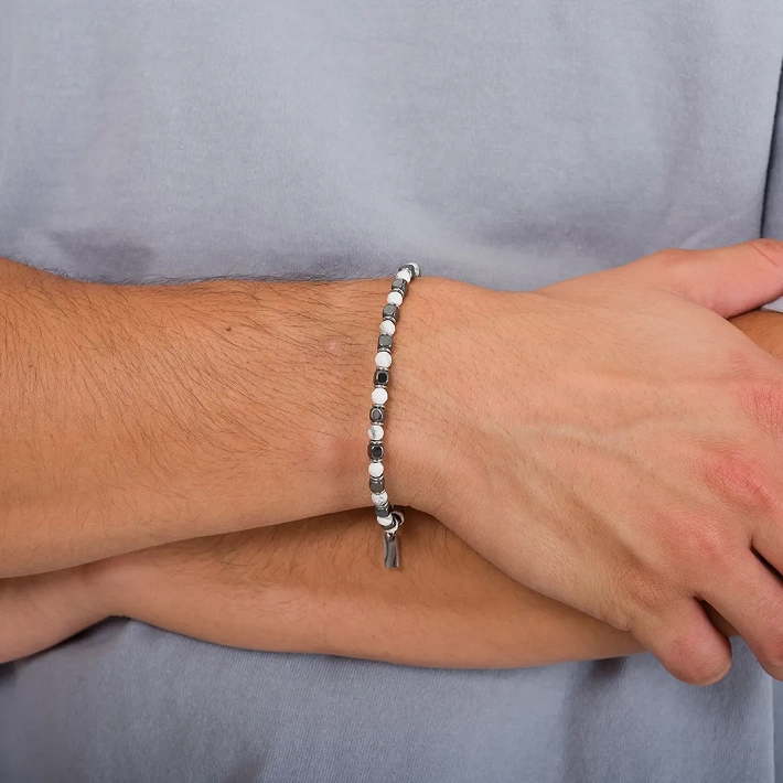 Oxzen Unisex βραχιόλι από ανοξείδωτο ατσάλι με ορυκτές πέτρες