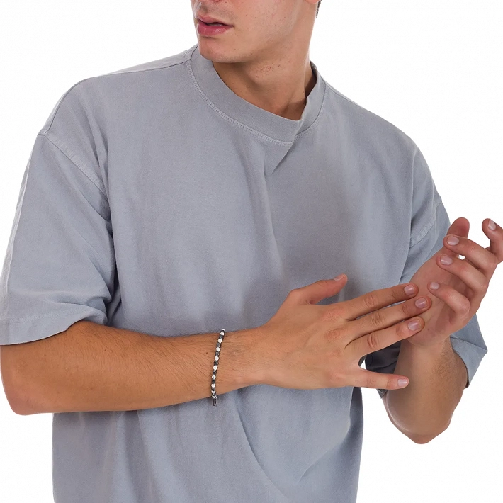 Oxzen Unisex βραχιόλι από ανοξείδωτο ατσάλι με ορυκτές πέτρες