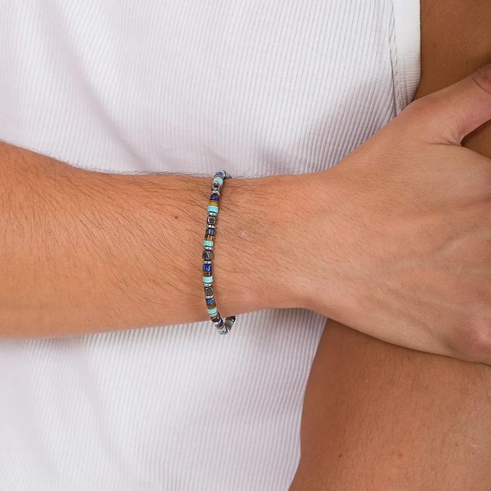 Oxzen Unisex βραχιόλι από ανοξείδωτο ατσάλι με ορυκτές πέτρες