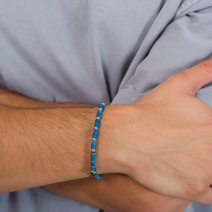 Oxzen Unisex βραχιόλι από ανοξείδωτο ατσάλι με ορυκτές πέτρες