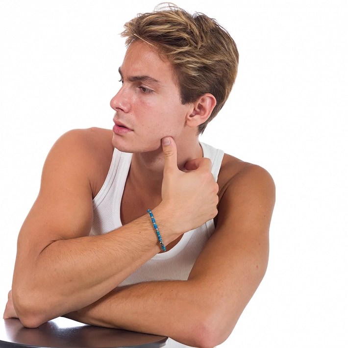 Oxzen Unisex βραχιόλι από ανοξείδωτο ατσάλι με ορυκτές πέτρες