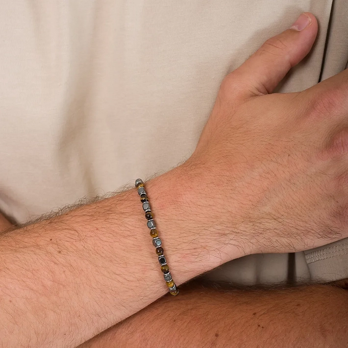 Oxzen Unisex βραχιόλι από ανοξείδωτο ατσάλι με ορυκτές πέτρες