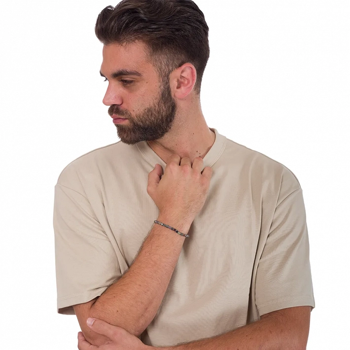 Oxzen Unisex βραχιόλι από ανοξείδωτο ατσάλι με ορυκτές πέτρες