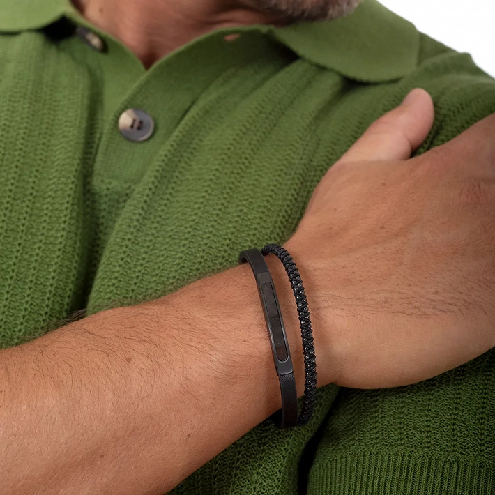 Oxzen ατσάλινο ανδρικό βραχιόλι με δέρμα