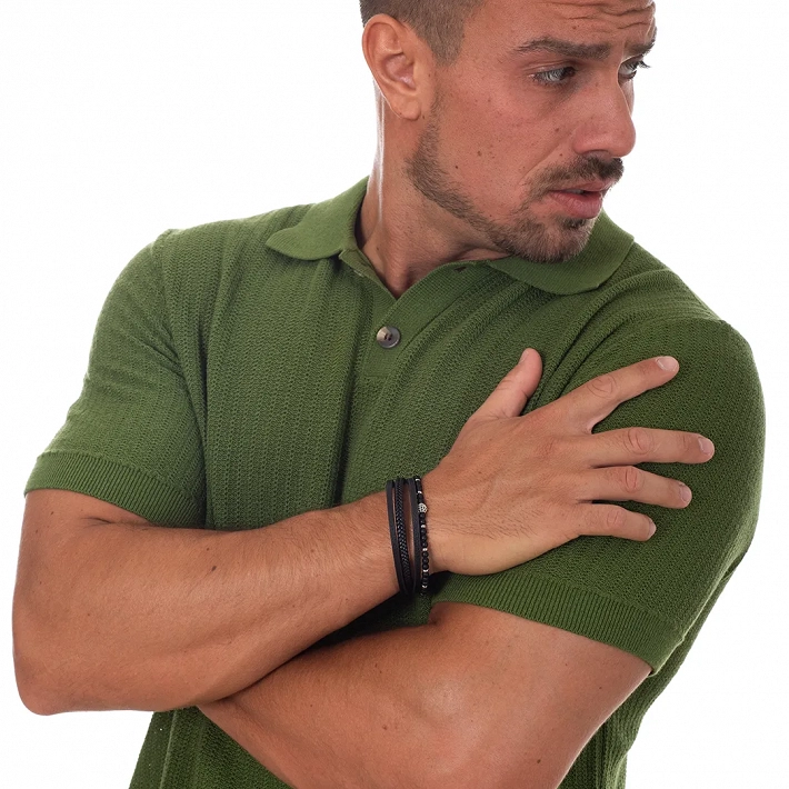 Oxzen ανδρικό βραχιόλι ατσάλινο με δέρμα τέσσερις σειρές