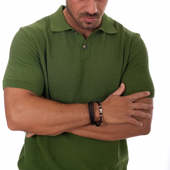 Oxzen ανδρικό βραχιόλι ατσάλινο με δέρμα, τέσσερις σειρές