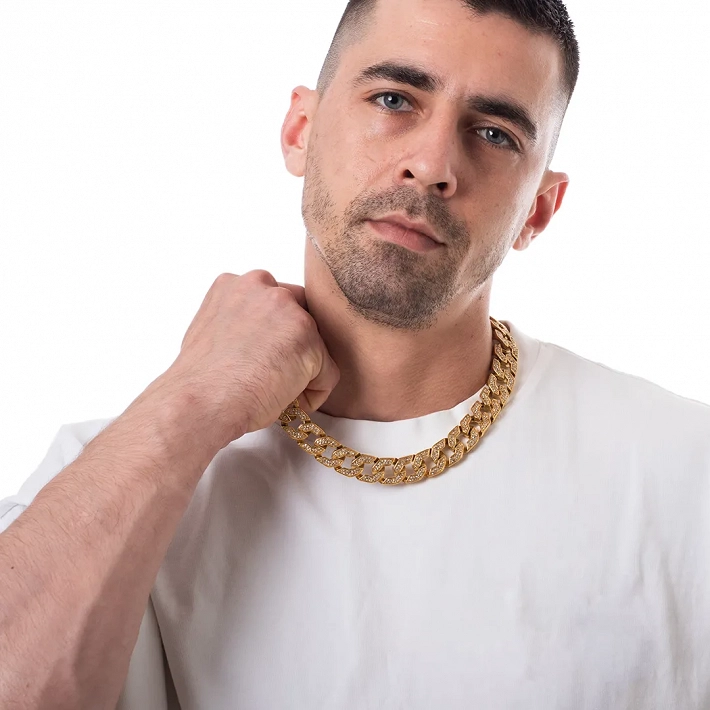 Oxzen Cuban Link Iced-Out αλυσίδα λαιμού unisex ατσάλινη με πλάτος 1,6cm γεμάτη ζιργκόν