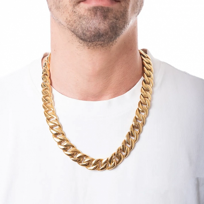 Oxzen Cuban Link αλυσίδα unisex ατσάλινη με ματ φινίρισμα και πλάτος 1,7cm