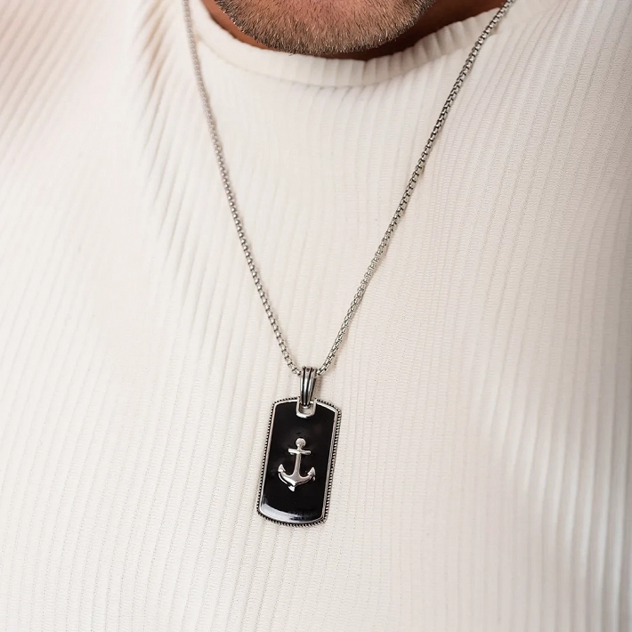 Oxzen ανδρικό κολιέ από ανοξείδωτο ατσάλι πλακέτα με άγκυρα