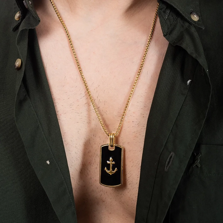 Oxzen ανδρικό κολιέ από ανοξείδωτο ατσάλι πλακέτα με άγκυρα