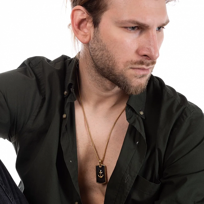 Oxzen ανδρικό κολιέ από ανοξείδωτο ατσάλι πλακέτα με άγκυρα