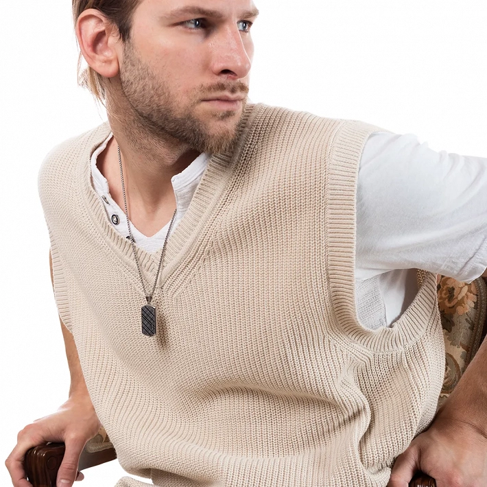 Oxzen ανδρικό κολιέ από ανοξείδωτο ατσάλι πλακέτα με λευκά ζιργκόν