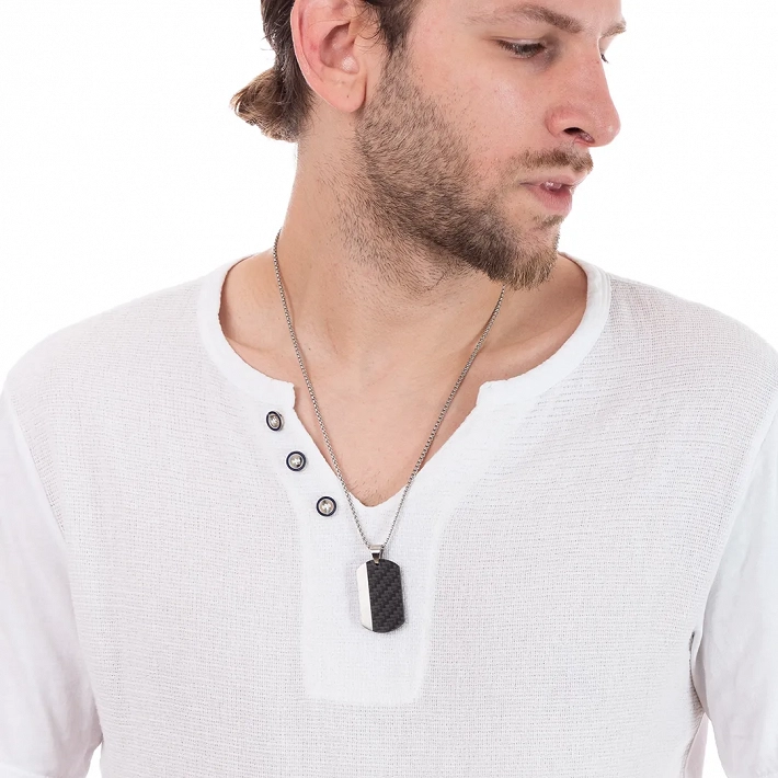 Oxzen ανδρικό κολιέ από ανοξείδωτο ατσάλι πλακέτα ασημί με μαύρο
