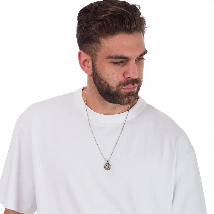 Oxzen ανδρικό κολιέ από ανοξείδωτο ατσάλι με πυξίδα