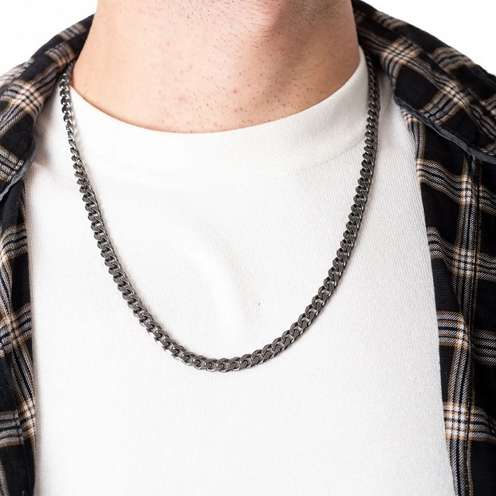 Oxzen ανδρική αλυσίδα από ανοξείδωτο ατσάλι Gourmet 6mm γκρί αντικέ