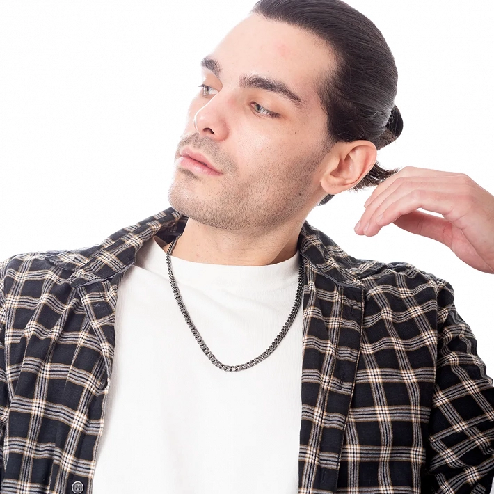 Oxzen ανδρική αλυσίδα από ανοξείδωτο ατσάλι Gourmet 6mm γκρί αντικέ