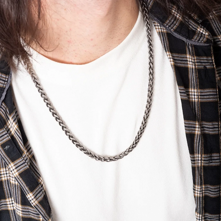 Oxzen ανδρική αλυσίδα από ανοξείδωτο ατσάλι στρογγυλή 5mm γκρί αντικέ