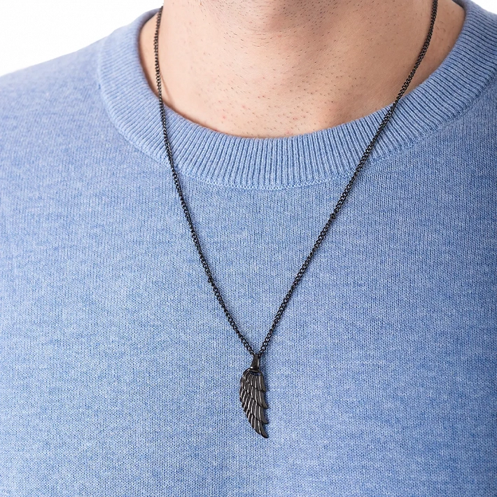 Oxzen ανδρικό κολιέ από ανοξείδωτο ατσάλι φτερό