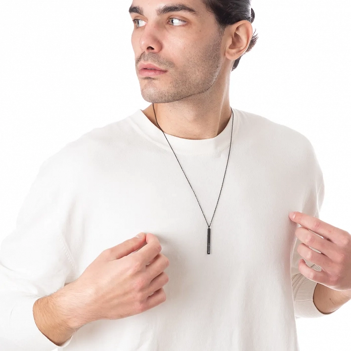 Oxzen ανδρικό κολιέ από ανοξείδωτο ατσάλι με λευκά ζιργκόν