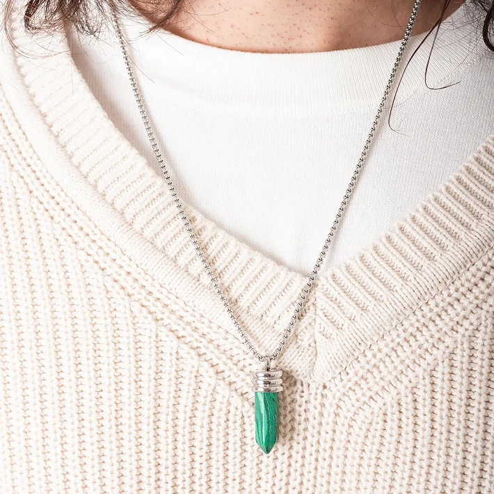 Oxzen ανδρικό κολιέ ατσάλινο με ορυκτή πέτρα