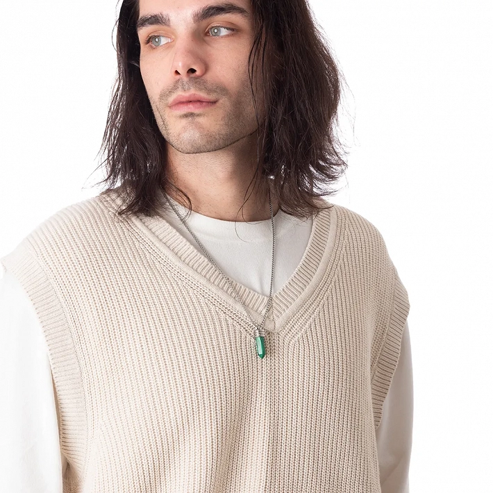 Oxzen ανδρικό κολιέ ατσάλινο με ορυκτή πέτρα