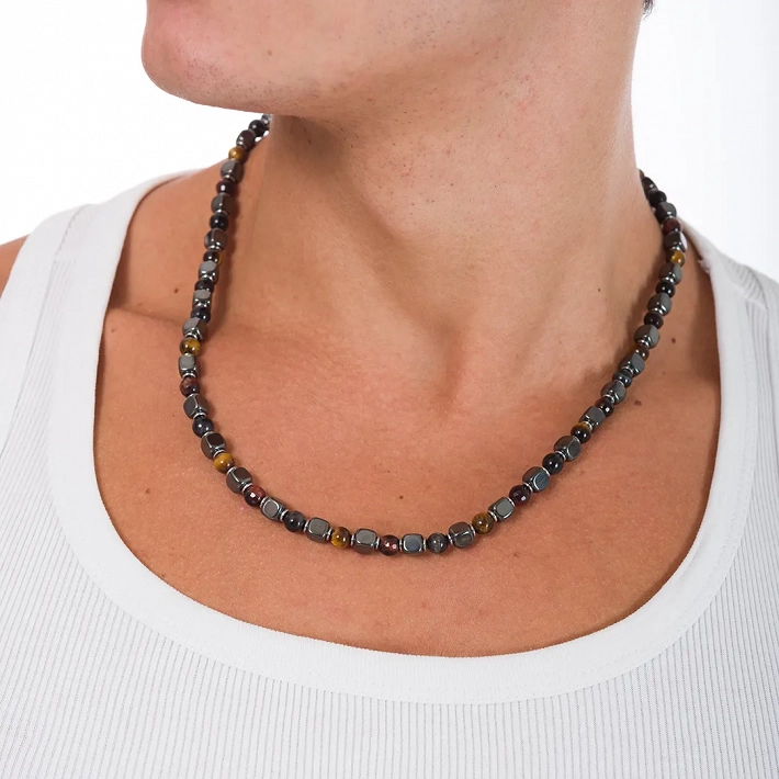 Oxzen Unisex κολιέ από ανοξείδωτο ατσάλι με ορυκτές πέτρες